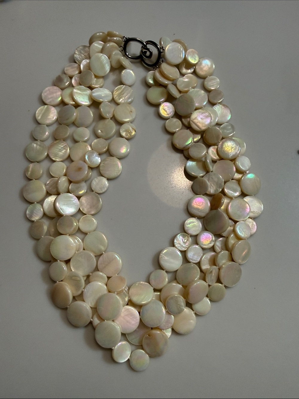 Authentic Sea Lily 5-Strand Mother of Pearl Coin Disc Necklace - Cream/Ivory
